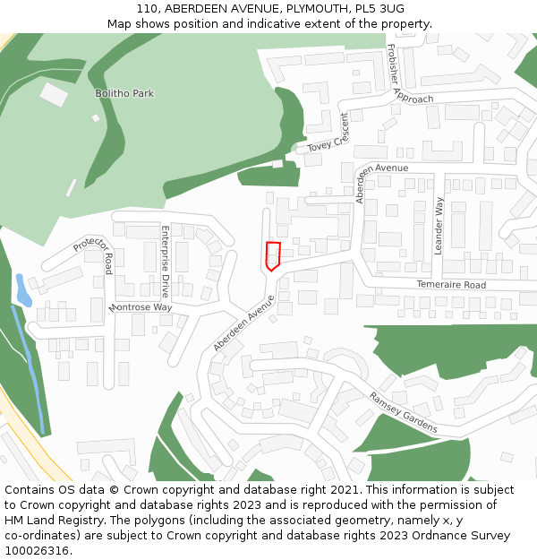 110, ABERDEEN AVENUE, PLYMOUTH, PL5 3UG: Location map and indicative extent of plot