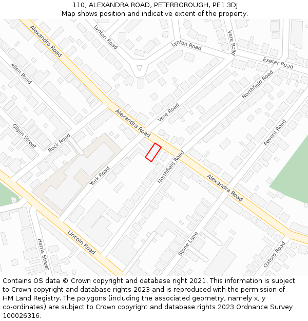 110, ALEXANDRA ROAD, PETERBOROUGH, PE1 3DJ: Location map and indicative extent of plot