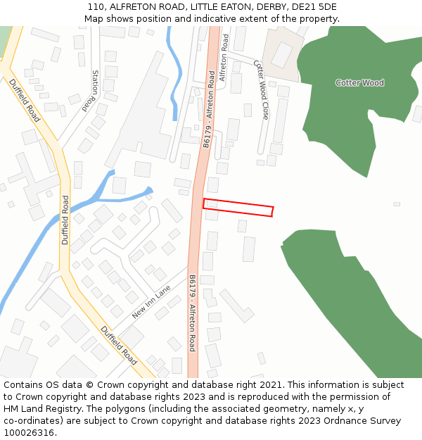 110, ALFRETON ROAD, LITTLE EATON, DERBY, DE21 5DE: Location map and indicative extent of plot