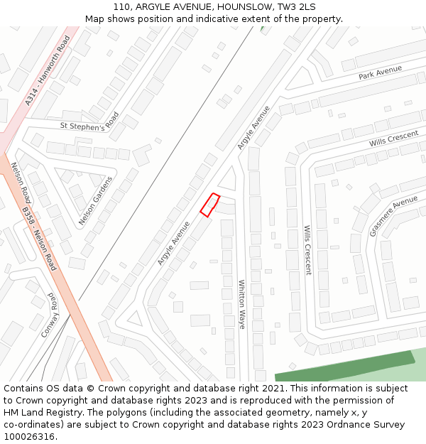 110, ARGYLE AVENUE, HOUNSLOW, TW3 2LS: Location map and indicative extent of plot