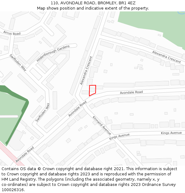 110, AVONDALE ROAD, BROMLEY, BR1 4EZ: Location map and indicative extent of plot