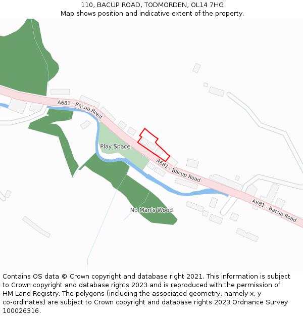 110, BACUP ROAD, TODMORDEN, OL14 7HG: Location map and indicative extent of plot