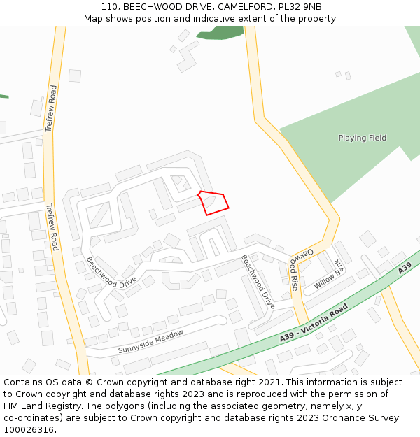 110, BEECHWOOD DRIVE, CAMELFORD, PL32 9NB: Location map and indicative extent of plot