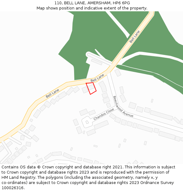 110, BELL LANE, AMERSHAM, HP6 6PG: Location map and indicative extent of plot