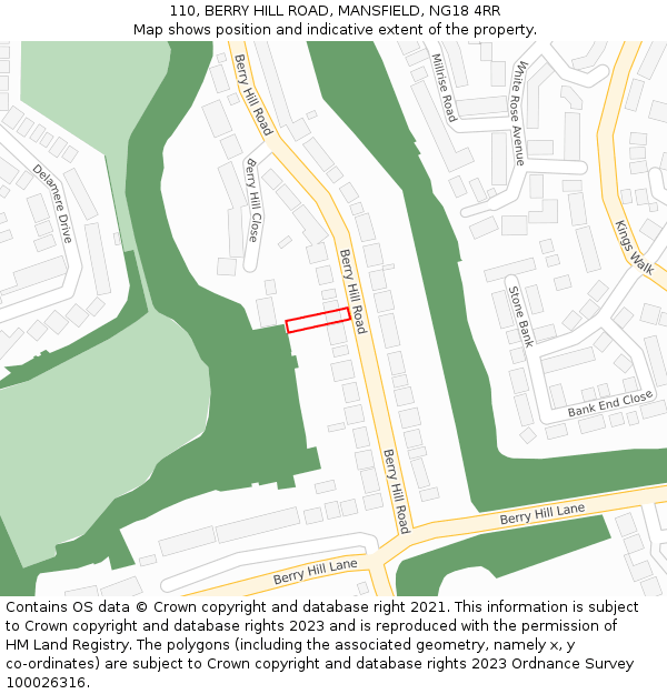 110, BERRY HILL ROAD, MANSFIELD, NG18 4RR: Location map and indicative extent of plot