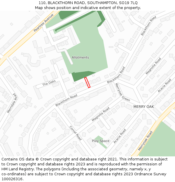 110, BLACKTHORN ROAD, SOUTHAMPTON, SO19 7LQ: Location map and indicative extent of plot