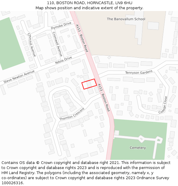 110, BOSTON ROAD, HORNCASTLE, LN9 6HU: Location map and indicative extent of plot