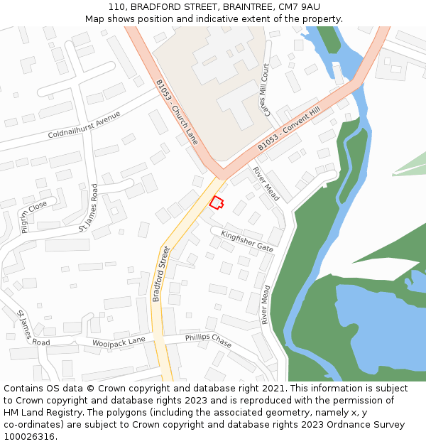 110, BRADFORD STREET, BRAINTREE, CM7 9AU: Location map and indicative extent of plot