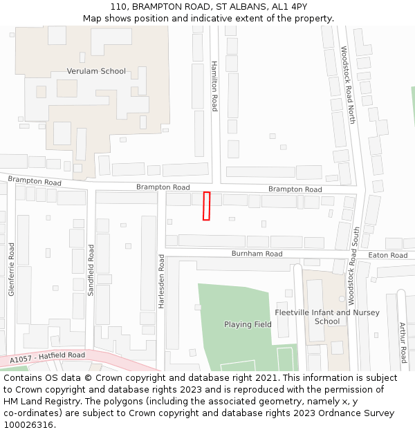 110, BRAMPTON ROAD, ST ALBANS, AL1 4PY: Location map and indicative extent of plot