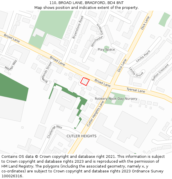 110, BROAD LANE, BRADFORD, BD4 8NT: Location map and indicative extent of plot