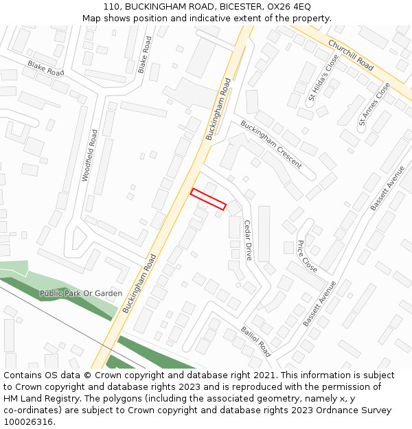 110, BUCKINGHAM ROAD, BICESTER, OX26 4EQ: Location map and indicative extent of plot