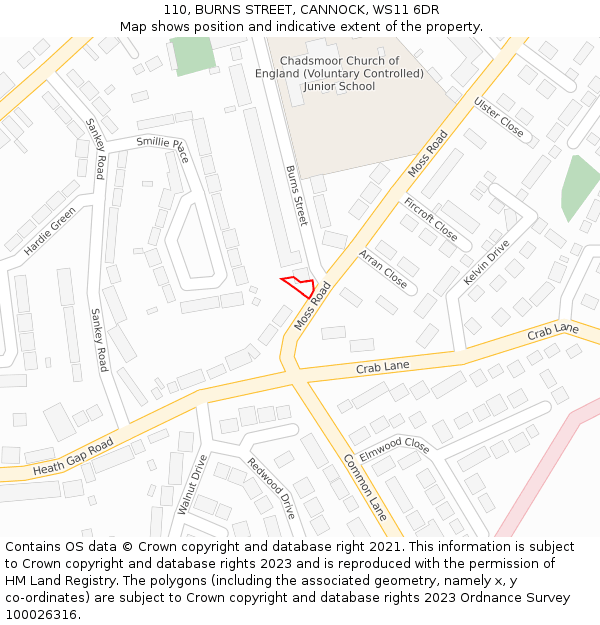 110, BURNS STREET, CANNOCK, WS11 6DR: Location map and indicative extent of plot