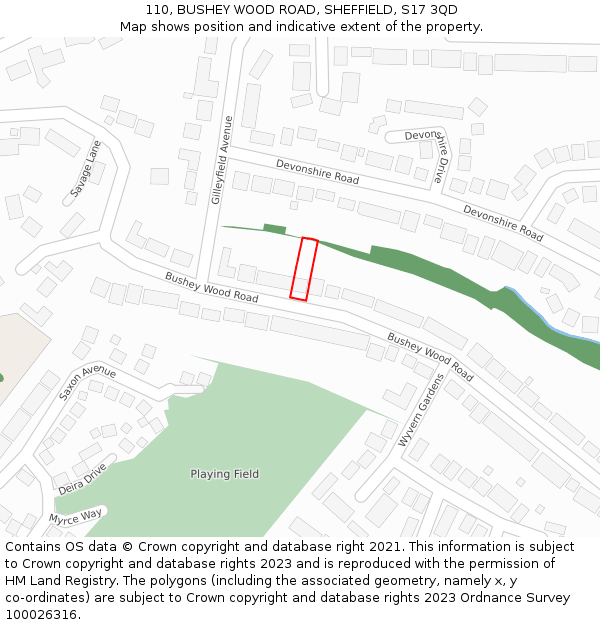 110, BUSHEY WOOD ROAD, SHEFFIELD, S17 3QD: Location map and indicative extent of plot