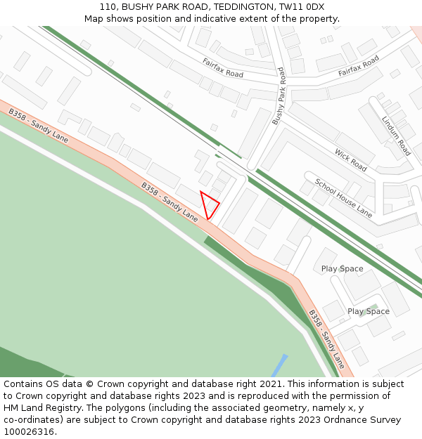 110, BUSHY PARK ROAD, TEDDINGTON, TW11 0DX: Location map and indicative extent of plot