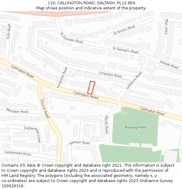 110, CALLINGTON ROAD, SALTASH, PL12 6EA: Location map and indicative extent of plot