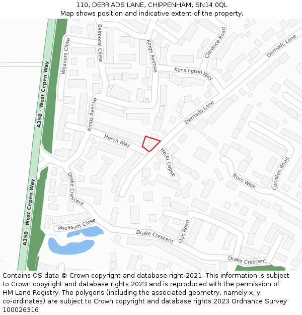 110, DERRIADS LANE, CHIPPENHAM, SN14 0QL: Location map and indicative extent of plot