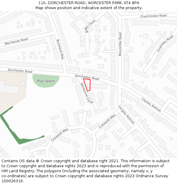 110, DORCHESTER ROAD, WORCESTER PARK, KT4 8PA: Location map and indicative extent of plot