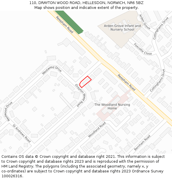 110, DRAYTON WOOD ROAD, HELLESDON, NORWICH, NR6 5BZ: Location map and indicative extent of plot