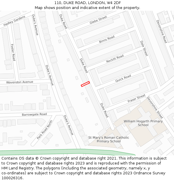 110, DUKE ROAD, LONDON, W4 2DF: Location map and indicative extent of plot