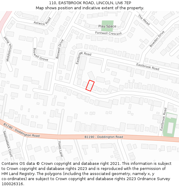110, EASTBROOK ROAD, LINCOLN, LN6 7EP: Location map and indicative extent of plot
