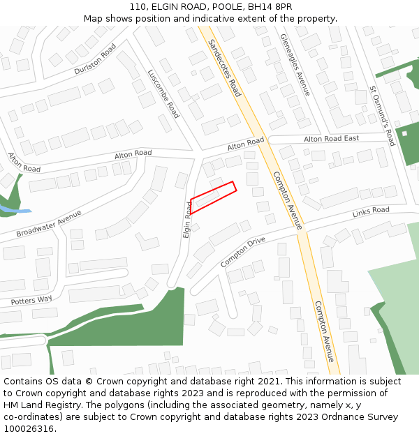 110, ELGIN ROAD, POOLE, BH14 8PR: Location map and indicative extent of plot
