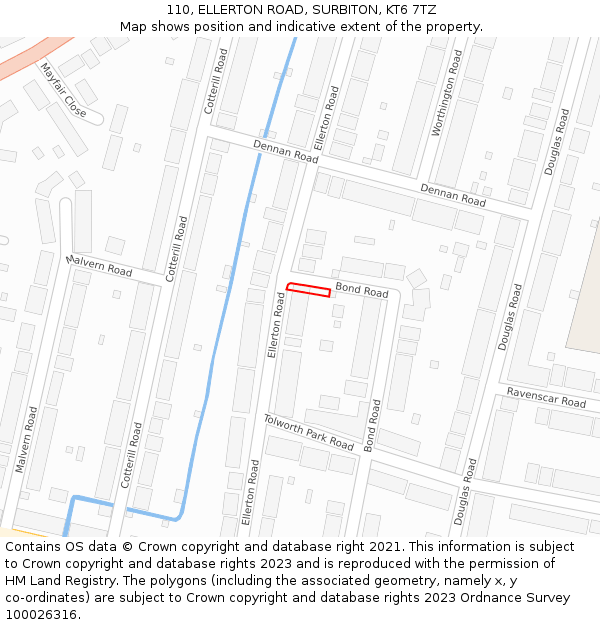 110, ELLERTON ROAD, SURBITON, KT6 7TZ: Location map and indicative extent of plot