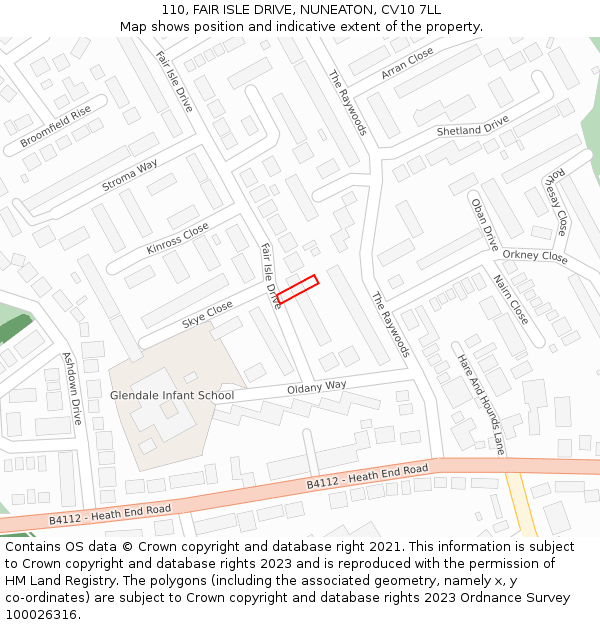 110, FAIR ISLE DRIVE, NUNEATON, CV10 7LL: Location map and indicative extent of plot