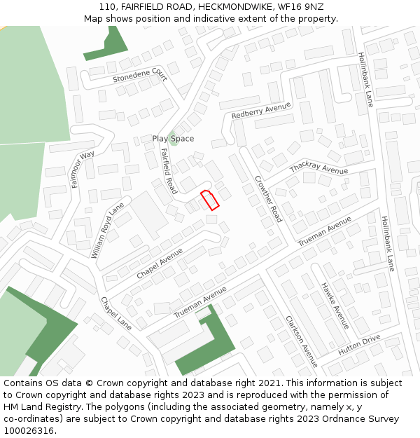 110, FAIRFIELD ROAD, HECKMONDWIKE, WF16 9NZ: Location map and indicative extent of plot