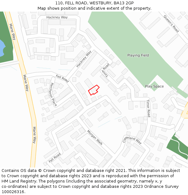 110, FELL ROAD, WESTBURY, BA13 2GP: Location map and indicative extent of plot