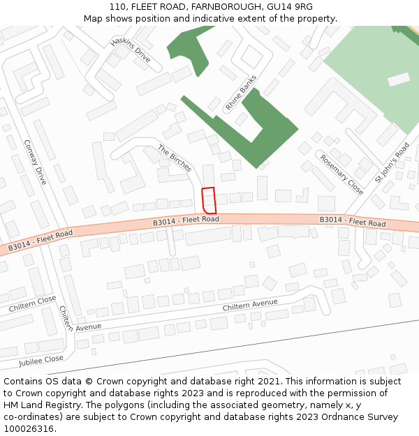 110, FLEET ROAD, FARNBOROUGH, GU14 9RG: Location map and indicative extent of plot