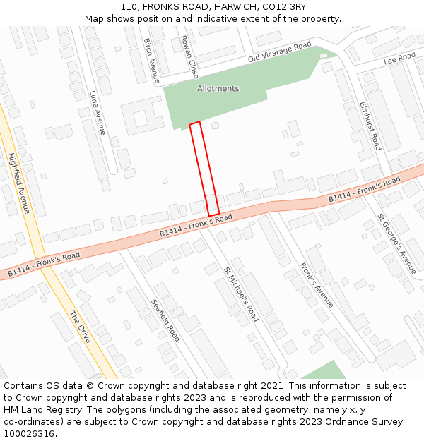 110, FRONKS ROAD, HARWICH, CO12 3RY: Location map and indicative extent of plot