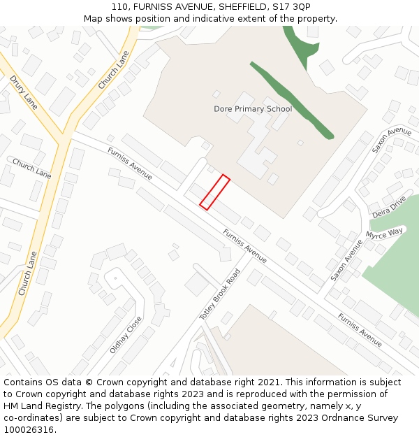 110, FURNISS AVENUE, SHEFFIELD, S17 3QP: Location map and indicative extent of plot