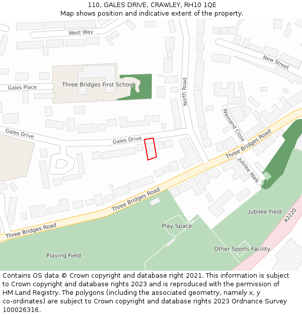 110, GALES DRIVE, CRAWLEY, RH10 1QE: Location map and indicative extent of plot