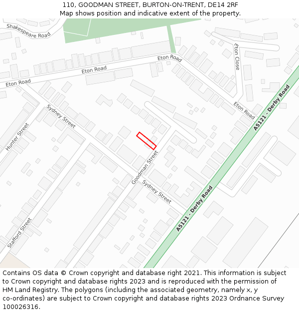 110, GOODMAN STREET, BURTON-ON-TRENT, DE14 2RF: Location map and indicative extent of plot
