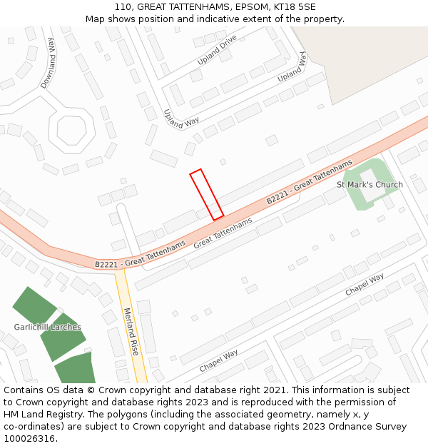 110, GREAT TATTENHAMS, EPSOM, KT18 5SE: Location map and indicative extent of plot