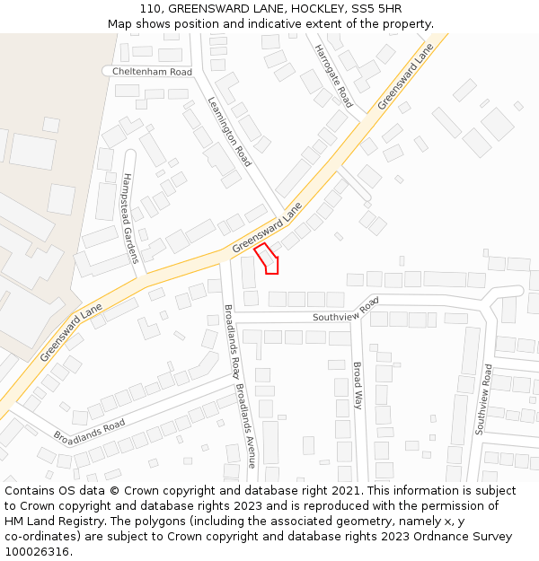 110, GREENSWARD LANE, HOCKLEY, SS5 5HR: Location map and indicative extent of plot