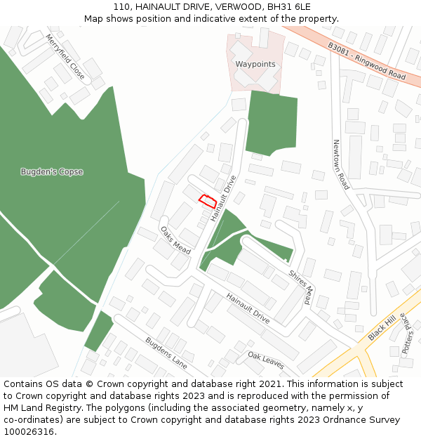 110, HAINAULT DRIVE, VERWOOD, BH31 6LE: Location map and indicative extent of plot