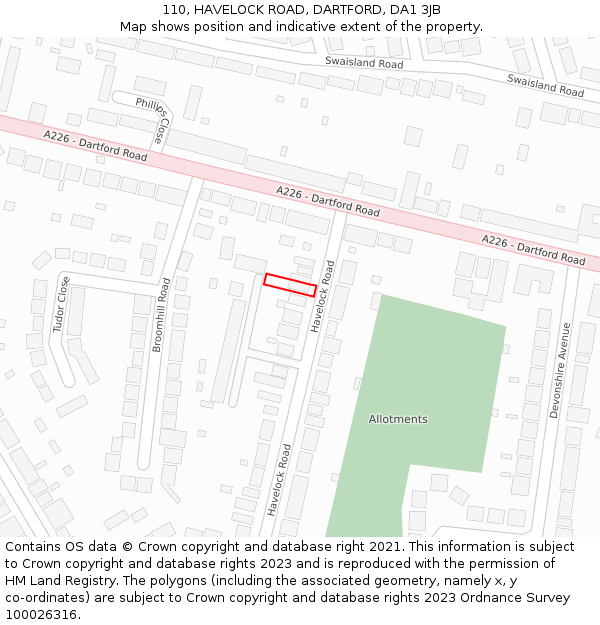 110, HAVELOCK ROAD, DARTFORD, DA1 3JB: Location map and indicative extent of plot