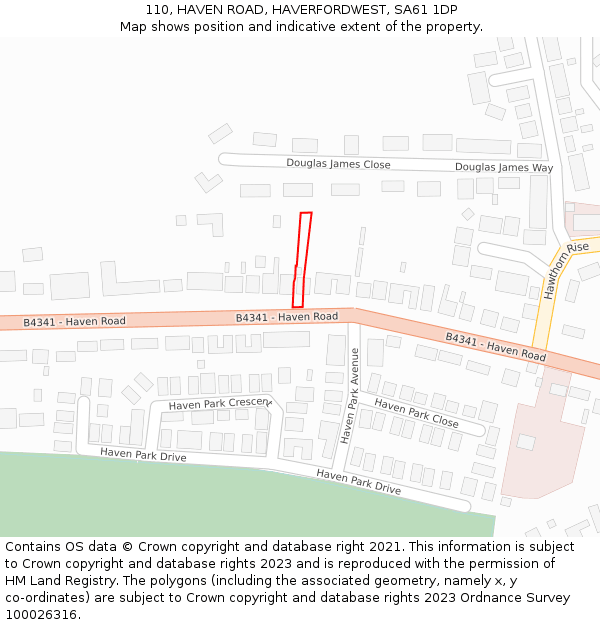 110, HAVEN ROAD, HAVERFORDWEST, SA61 1DP: Location map and indicative extent of plot