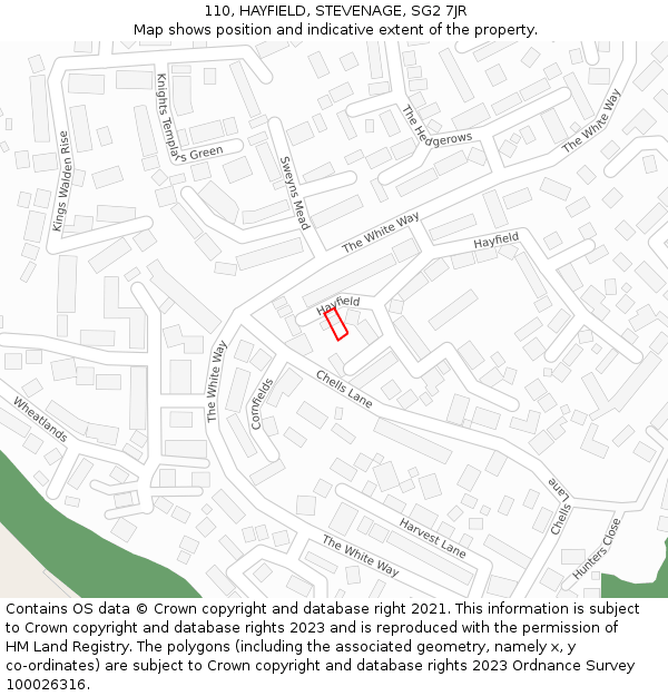 110, HAYFIELD, STEVENAGE, SG2 7JR: Location map and indicative extent of plot