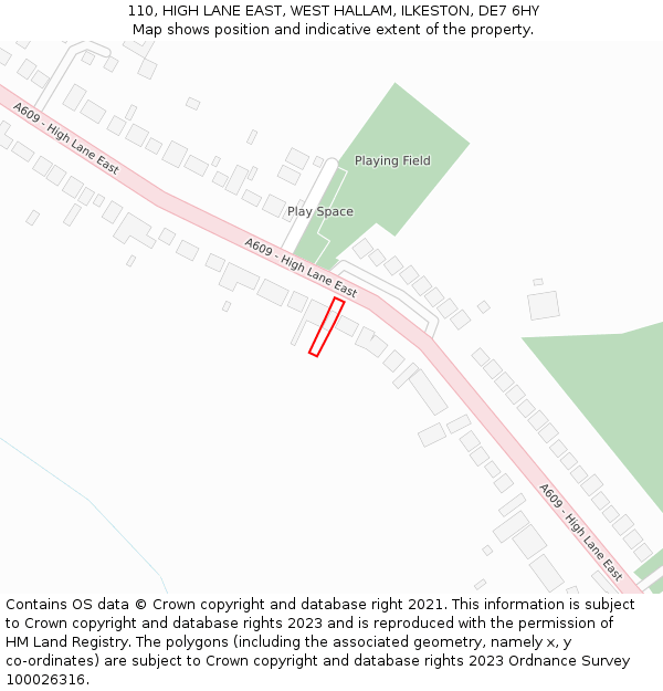 110, HIGH LANE EAST, WEST HALLAM, ILKESTON, DE7 6HY: Location map and indicative extent of plot