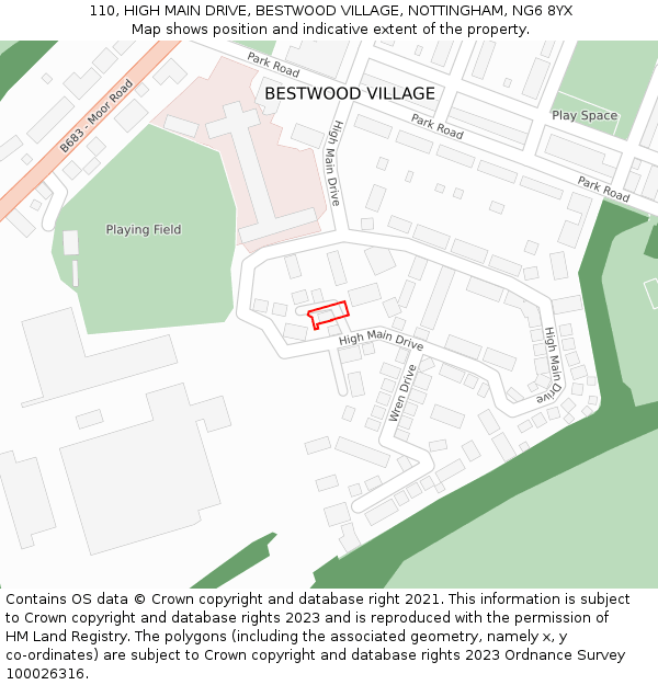 110, HIGH MAIN DRIVE, BESTWOOD VILLAGE, NOTTINGHAM, NG6 8YX: Location map and indicative extent of plot