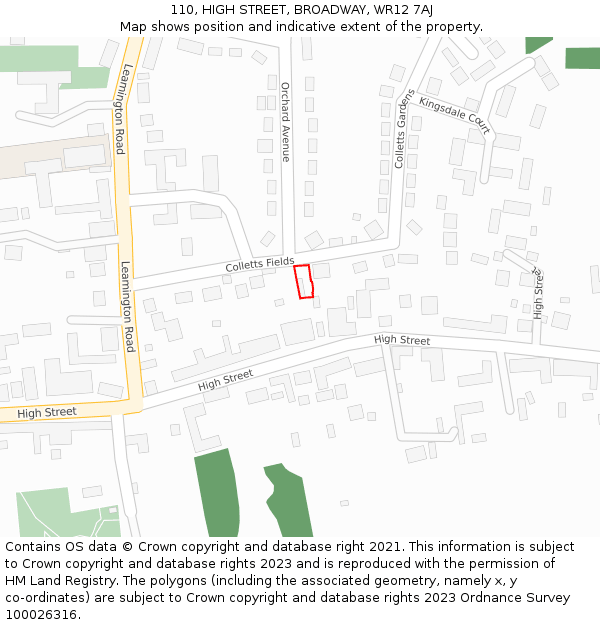 110, HIGH STREET, BROADWAY, WR12 7AJ: Location map and indicative extent of plot