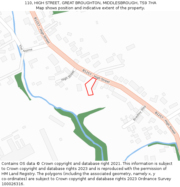 110, HIGH STREET, GREAT BROUGHTON, MIDDLESBROUGH, TS9 7HA: Location map and indicative extent of plot