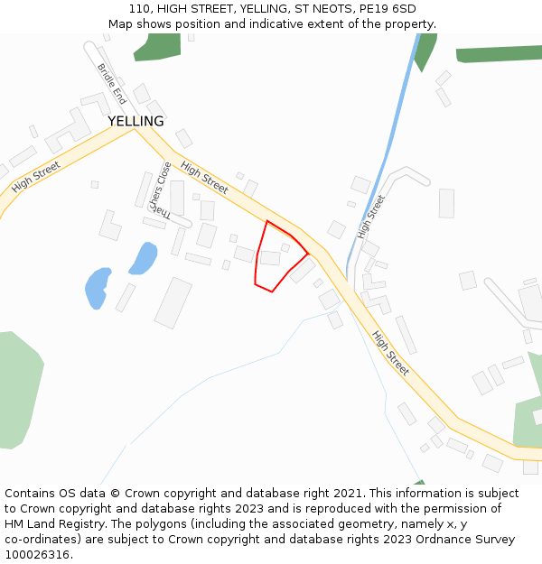 110, HIGH STREET, YELLING, ST NEOTS, PE19 6SD: Location map and indicative extent of plot