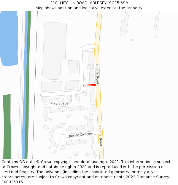 110, HITCHIN ROAD, ARLESEY, SG15 6SA: Location map and indicative extent of plot