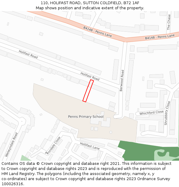110, HOLIFAST ROAD, SUTTON COLDFIELD, B72 1AF: Location map and indicative extent of plot