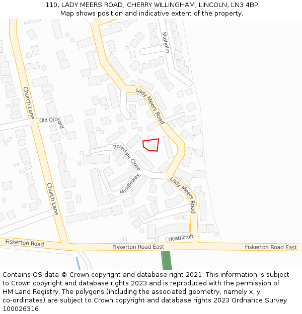 110, LADY MEERS ROAD, CHERRY WILLINGHAM, LINCOLN, LN3 4BP: Location map and indicative extent of plot