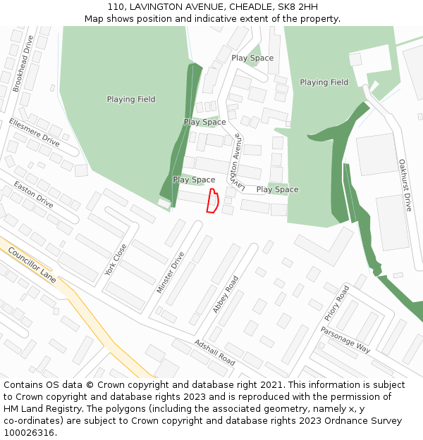 110, LAVINGTON AVENUE, CHEADLE, SK8 2HH: Location map and indicative extent of plot