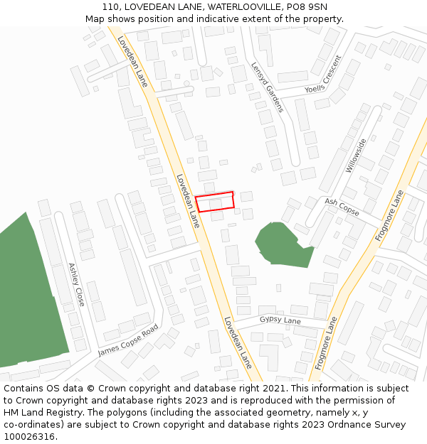 110, LOVEDEAN LANE, WATERLOOVILLE, PO8 9SN: Location map and indicative extent of plot
